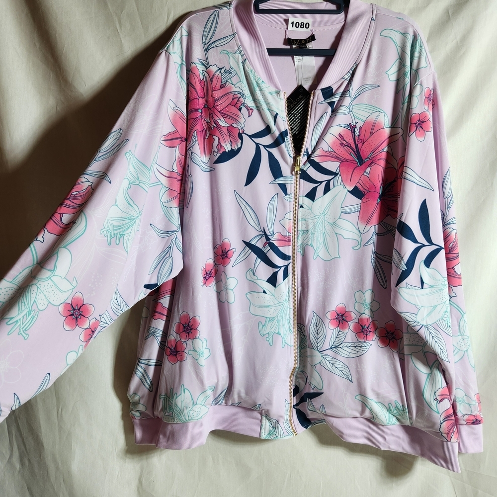 IMAN Womans 5X Reversible Soft Pink With Floral Stretch Jacket - Picture 2 of 11
